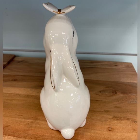 Cute White Easter Bunny Kissing Butterfly Figurine Spring Decor New Ceramic 9” - Picture 3 of 9